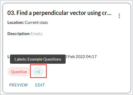 In the question pane in Content Manager, hovering over the labels chip gives a list of labels.